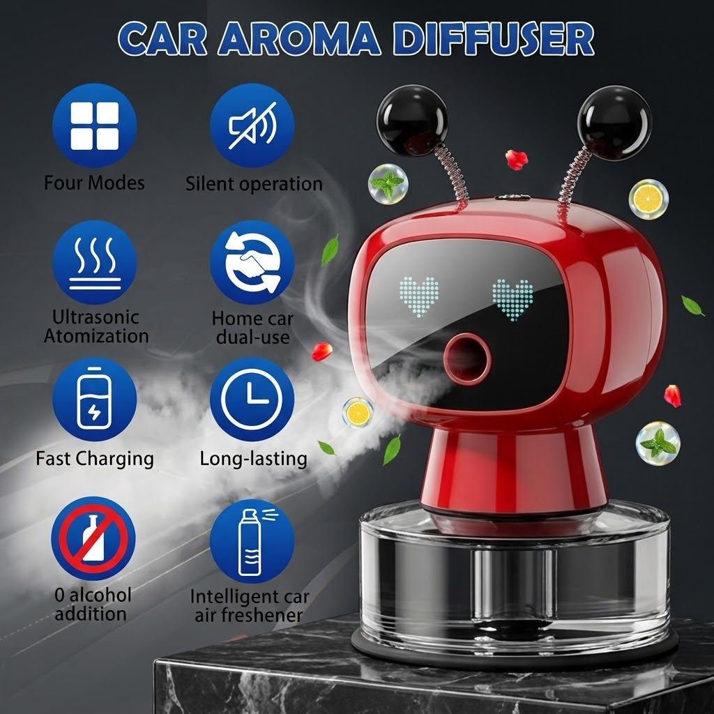 AI Robot Smart Car Air Freshener – Automatic Ultrasonic Diffuser & Aromatherapy Purifier